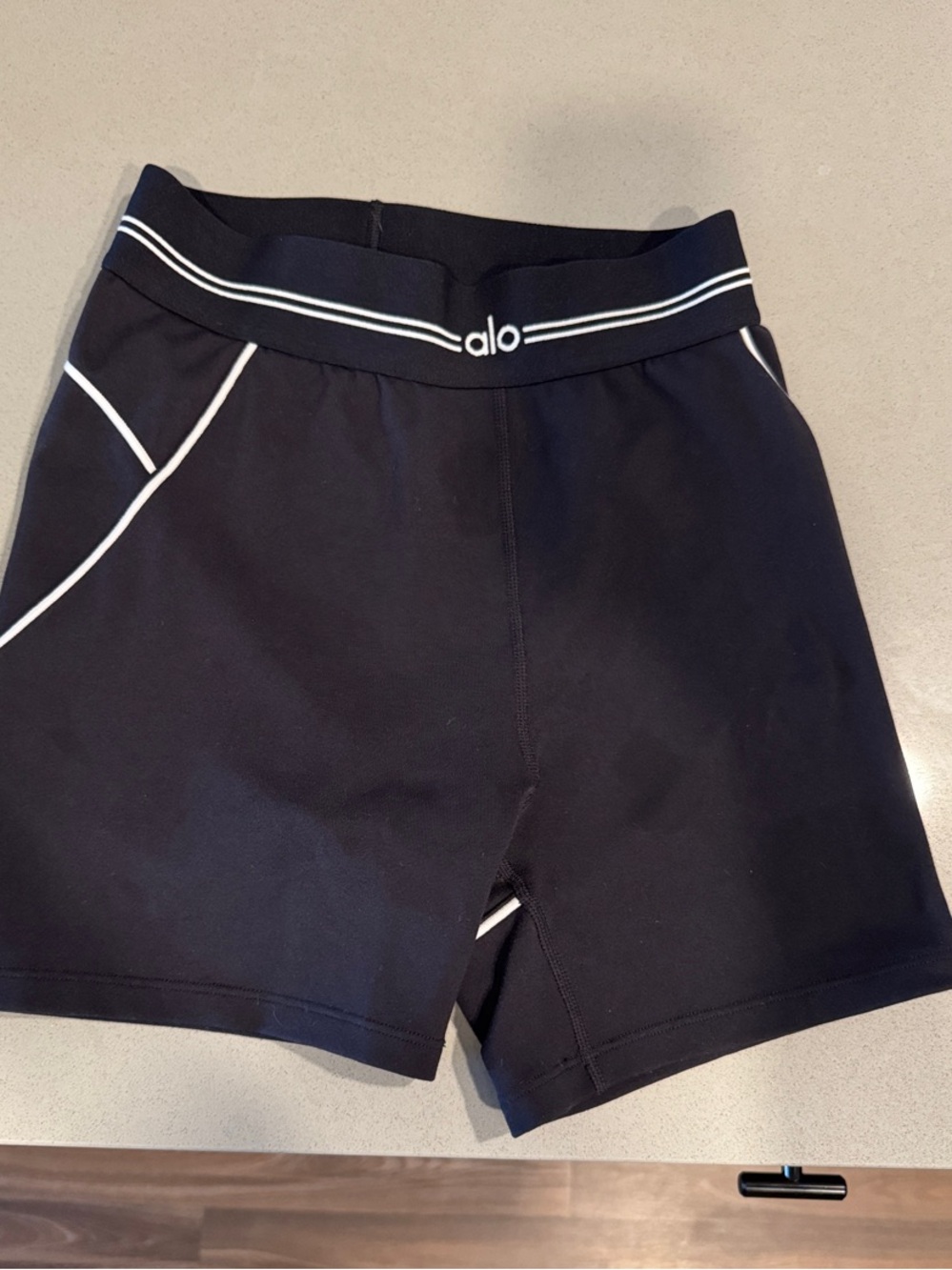 ALO Yoga Black Athletic Shorts with White Piping